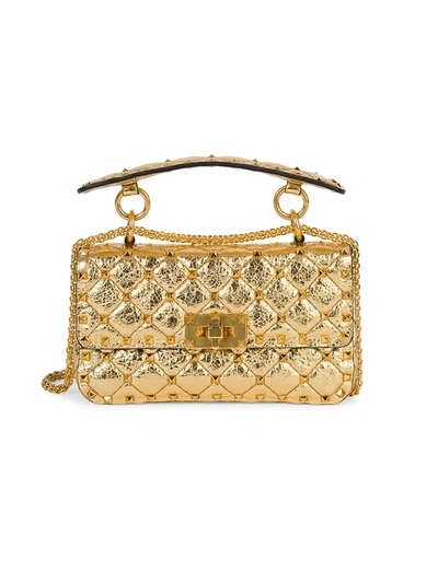 Shop Valentino Women's Small Rockstud Spike Metallic Leather Shoulder Bag In Brass