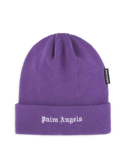 Shop Palm Angels Logo Wool Beanie In Purple White