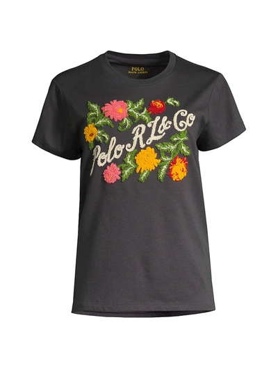 Shop Polo Ralph Lauren Women's Floral Logo T-shirt In Black