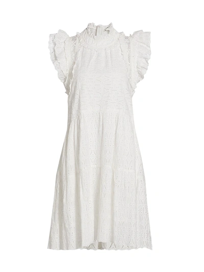 Shop Sea Flutter-sleeve Eyelet Midi Dress In White
