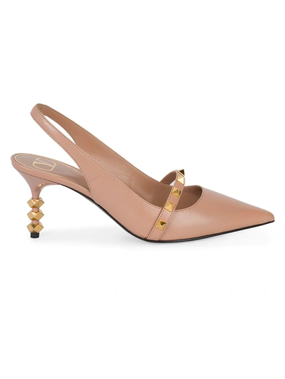 Shop Valentino Rockstud Leather Slingback Pumps In Rose Canelle