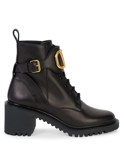 Shop Valentino Women's Vlogo Leather Combat Boots In Nero