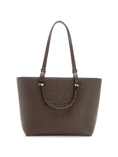 Shop Loewe Small Anagram Leather Tote In Taupe