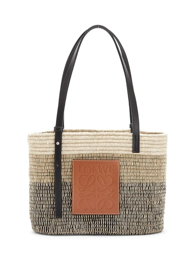 Shop Loewe Small Square Mixed-media Woven Basket Bag In Tan Black