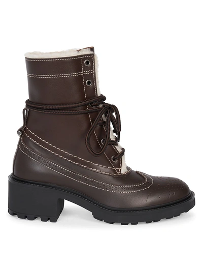 Shop Chloé Franne Lug-sole Shearling-lined Leather Loafer Boots In Bark Brown