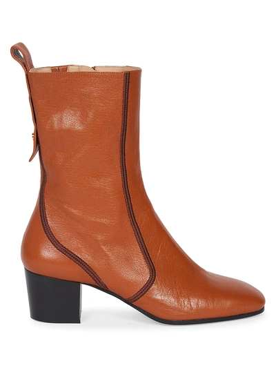 Shop Chloé Goldee Leather Ankle Boots In Smooth Brown