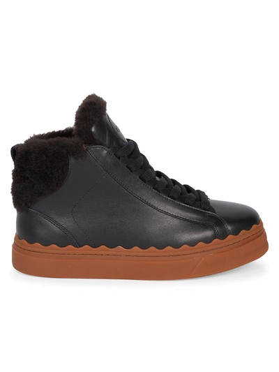 Shop Chloé Lauren Shearling-lined Leather Sneakers In Black