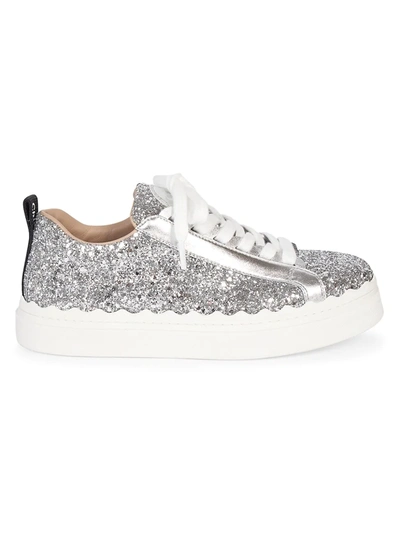 Shop Chloé Lauren Glitter Sneakers In Silver