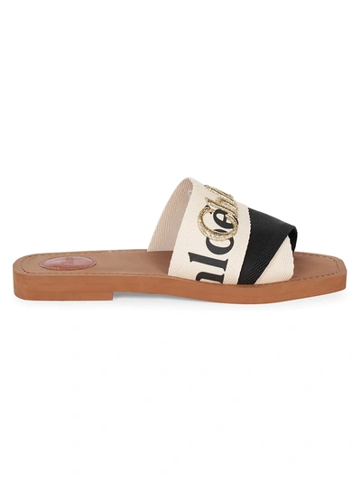 Shop Chloé Woody Embroidered Flat Sandals In Black White