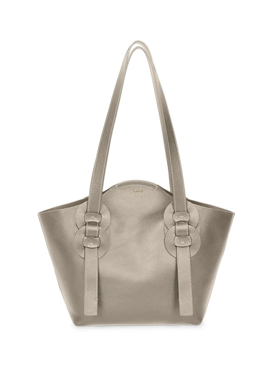 Shop Chloé Small Darryl Leather Tote In Stormy Grey