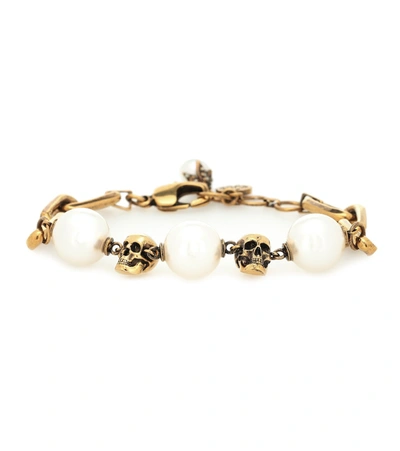 Shop Alexander Mcqueen Faux Pearl Chain Bracelet In Gold