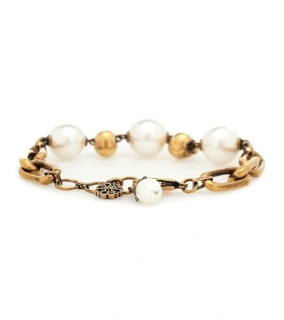 Shop Alexander Mcqueen Faux Pearl Chain Bracelet In Gold