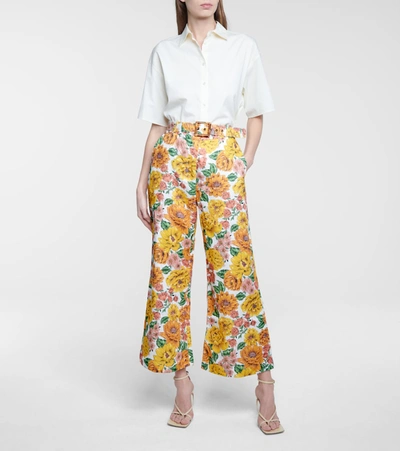 Shop Zimmermann Poppy Floral Linen Flared Pants In Multicoloured