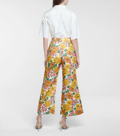 Shop Zimmermann Poppy Floral Linen Flared Pants In Multicoloured