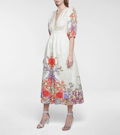 Shop Zimmermann Poppy Floral Linen Midi Dress In White