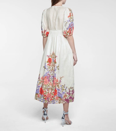 Shop Zimmermann Poppy Floral Linen Midi Dress In White