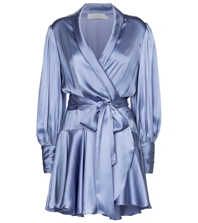 Shop Zimmermann Silk Satin Wrap Dress In Blue
