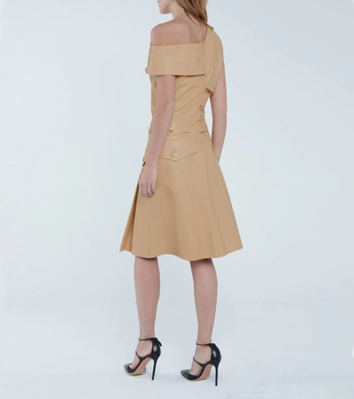 Shop Proenza Schouler One-shoulder Leather Minidress In Beige