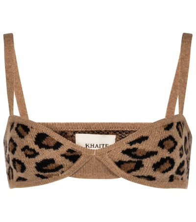 Shop Khaite Eda Cheetah-print Cashmere Bralette In Brown