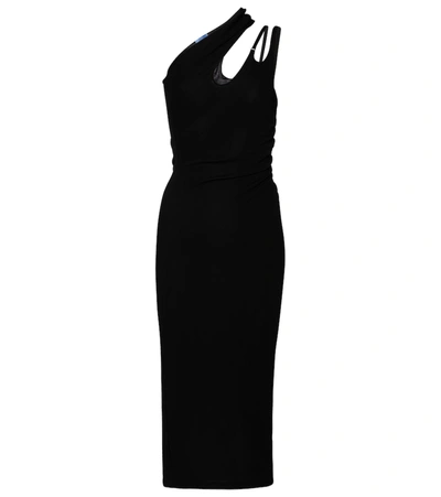 Shop Mugler Cut-out Ruched Midi Dress In Black