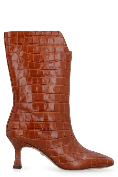 Shop Sam Edelman Lolita Leather Boots In Saddle Brown