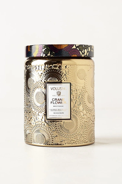 Shop Voluspa Limited Edition Cut Glass Jar Candle In Gold