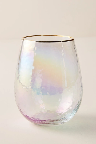 Shop Anthropologie Lustered Stemless Wine Glass By  In White Size Wine Glass