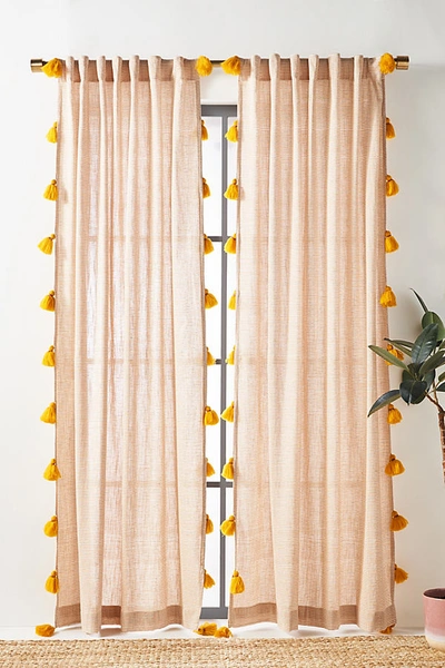 Shop Anthropologie Mindra Curtain By  In Yellow Size 50" X 96"