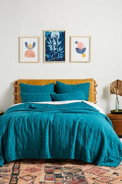 Shop Anthropologie Moderna Linen Quilt By  In Blue Size Q Top/bed