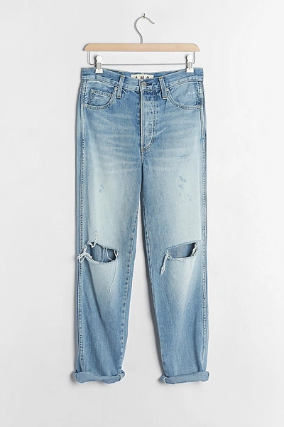 Shop Amo Harlow Ultra High-rise Distressed Straight Jeans In Blue