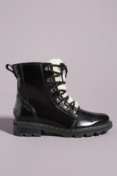 NEW Sorel Lennox Lace Cozy Shearling Waterproof factory Ankle Combat boot Black Patent