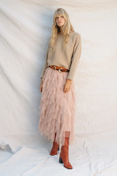 Shop Anthropologie The Chéri Ruffled Tulle Midi Skirt By  In Pink