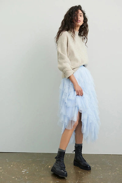 Shop Anthropologie The Chéri Ruffled Tulle Midi Skirt By  In Blue