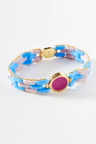 Shop A. Carnevale Glass Beads Stretch Bracelet In Blue