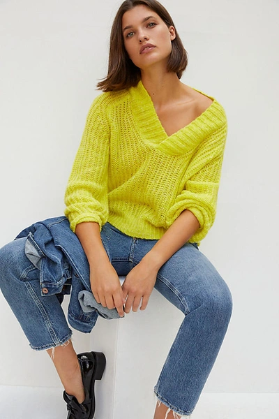 Shop Anthropologie Honore Ribbed Sweater In Yellow
