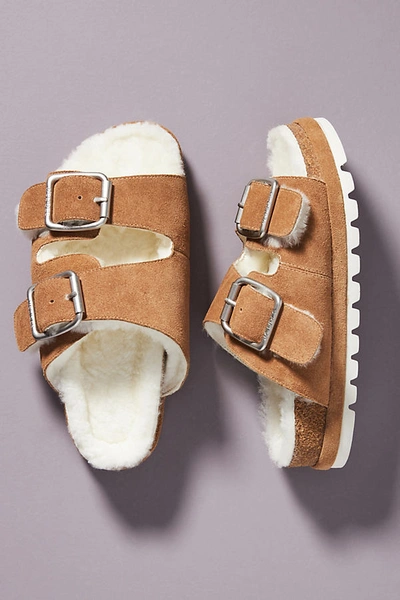 Shop J/slides Lynx Shearling-lined Slippers In Yellow