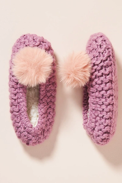 Shop Lemon Pom Knit Slippers In Pink