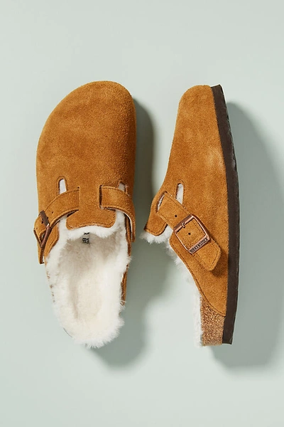 Shop Birkenstock Boston Shearling Clogs In Yellow