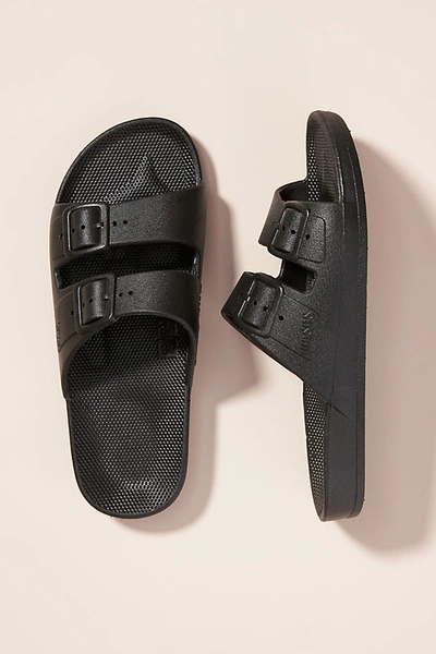 Freedom Moses Bond Velvet Two-strap Slides In Black