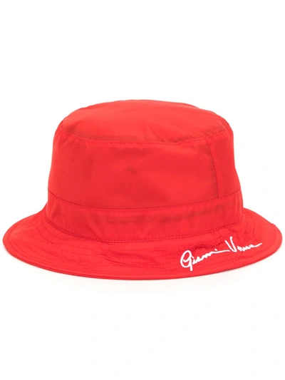 Shop Versace Gv Signature Bucket Hat In Red