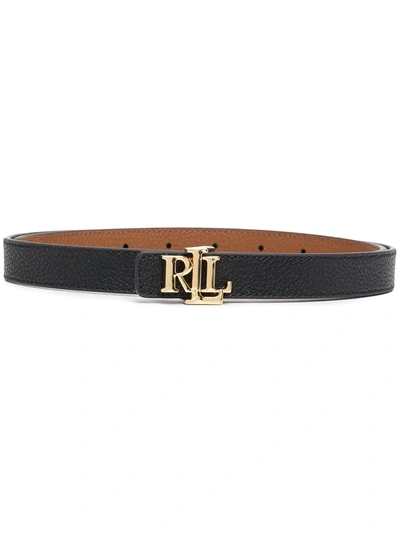 Shop Lauren Ralph Lauren Pebbled Leather Logo Plaque Belt In Black