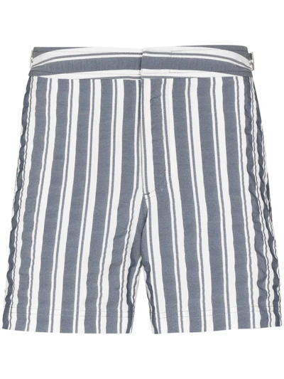 Shop Orlebar Brown Setter Vertical-stripe Swim Shorts In Blue