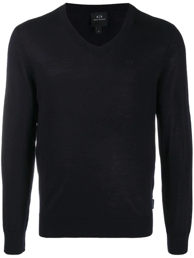 Shop Armani Exchange Fine Wool Jumper In Blue