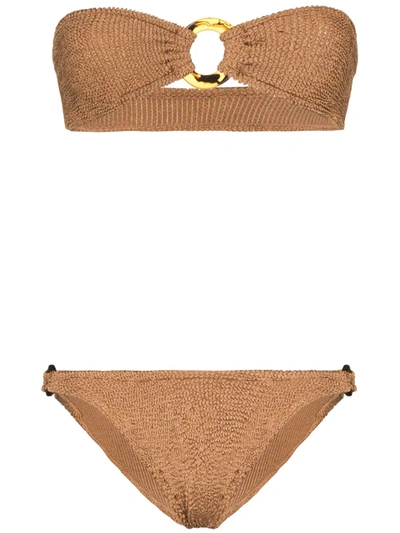 Shop Hunza G Gloria Bandeau Knitted Bikini Set In Brown