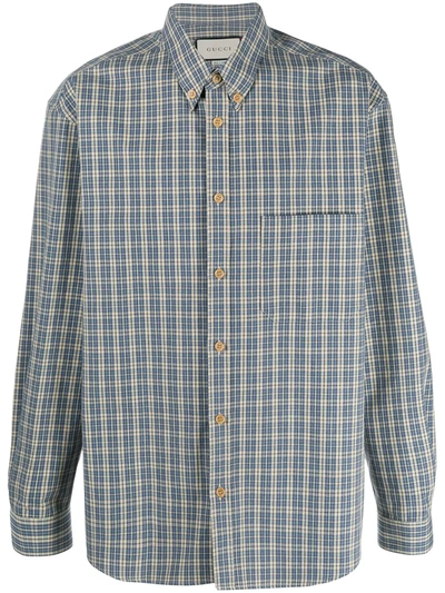 Shop Gucci Checked Button-down Shirt In Blue