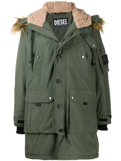 Shop Diesel Hooded Parka Coat In Green