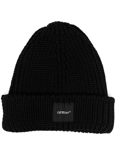 Shop Off-white Logo Patch Ribbed Beanie In Black