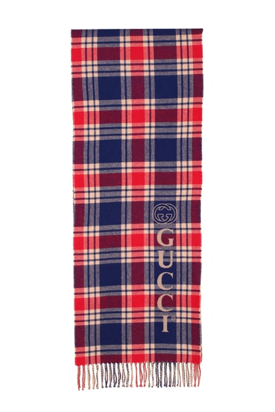 Shop Gucci Checked Wool Scarf In Beige