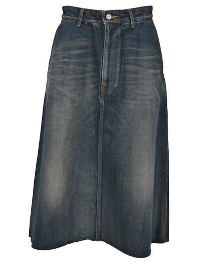 Shop Balenciaga Midi Denim Skirt In Blue