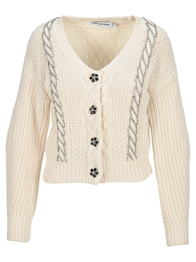 Shop Self-portrait Self Portrait Cable Knit Cardigan In Ivory